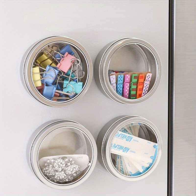 Magnetischer Kühlschrank-Organizer, runde Blechdose mit Magnet, Küche, Gewürz-Aufbewahrungsbox, Heimat-Sekretariat-Organizer mit transparenter Abdeckung