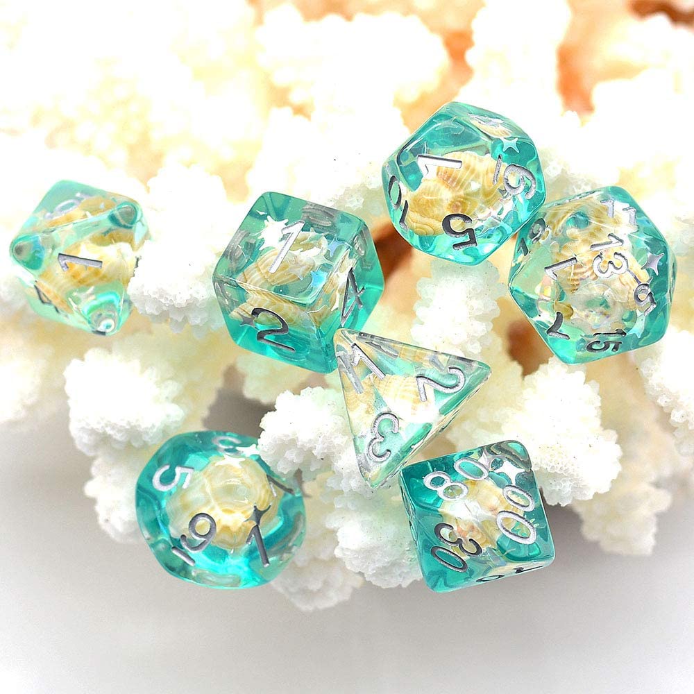 7Pcs/Set Conch DND Dice D&D Dice D4 D6 D8 D10 D% D12 D20 Polyhedral Games Dice Set for Table Games MTG RPG