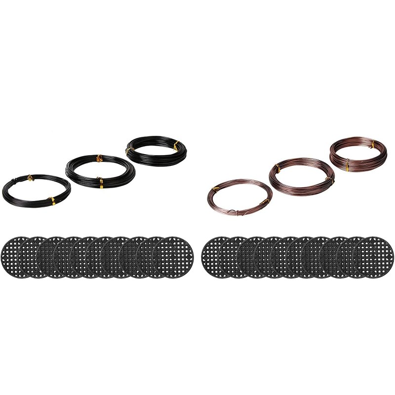 Bonsai Wire Set with Flower Pot Hole Mesh Pad,Copper Bonsai Training Wire for Bonsai Tree Kit 20 Plastic Mesh Mat