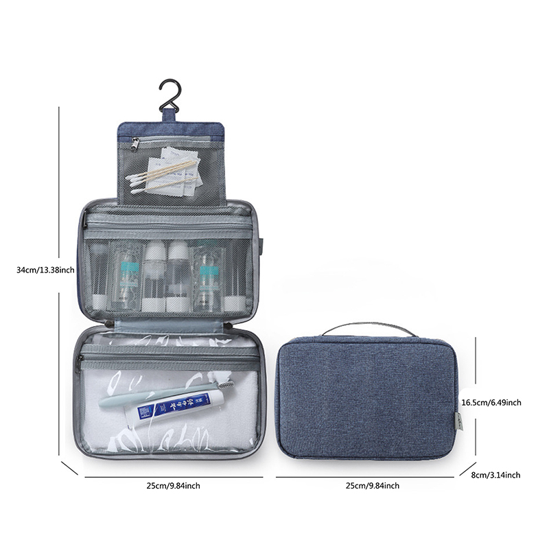 Large Hanging Hook Toiletry Bag Waterproof Folding Handbag Travel Makeup Cosmetic Razor Storage Organizer Case Bathroom Supplies: Blue