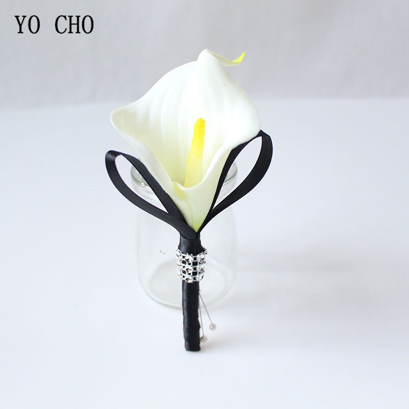YO CHO-Flor Artificial para hombre, flor de lirio de Cala Blanca, broche para novio, alfiler, alfiler, de boda, ramillete de Lirio