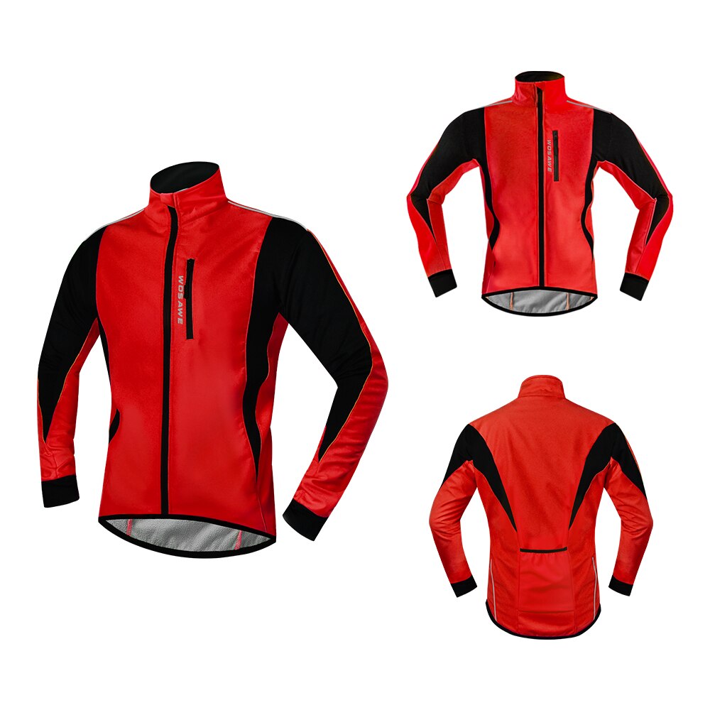 Wolfbike warming-up winter fietsjack heren dames slim fit winddicht waterdicht reflecterend mtb fietsjas fietssportjacks: Rood / Xxl