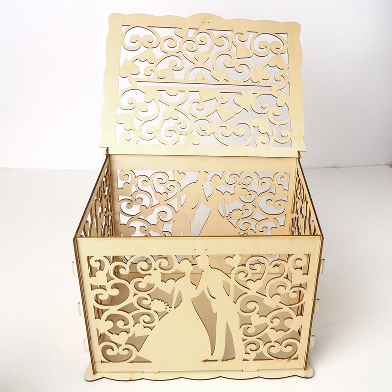 nouvelle boîte en bois de mariage fournitures bricolage Couple cerf oiseau fleur motif grille carte de visite boîte en bois