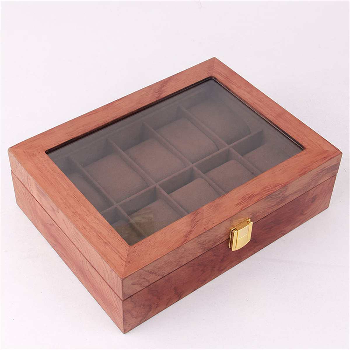 6/10/12 Grids Retro Rode Houten Horloge Display Case Duurzaam Verpakking Houder Sieraden Collection Opslag Horloge Organizer box Kist: 10 Rosewood Grain