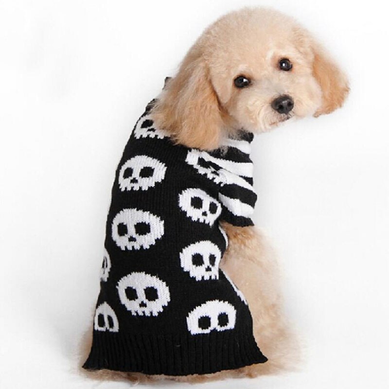Skull Pet Sweater Halloween Sweater for Chihuahua Teddy Striped Cozy Dog Sweaters for Small Dogs Autumn Winter Warm Pet Clothing