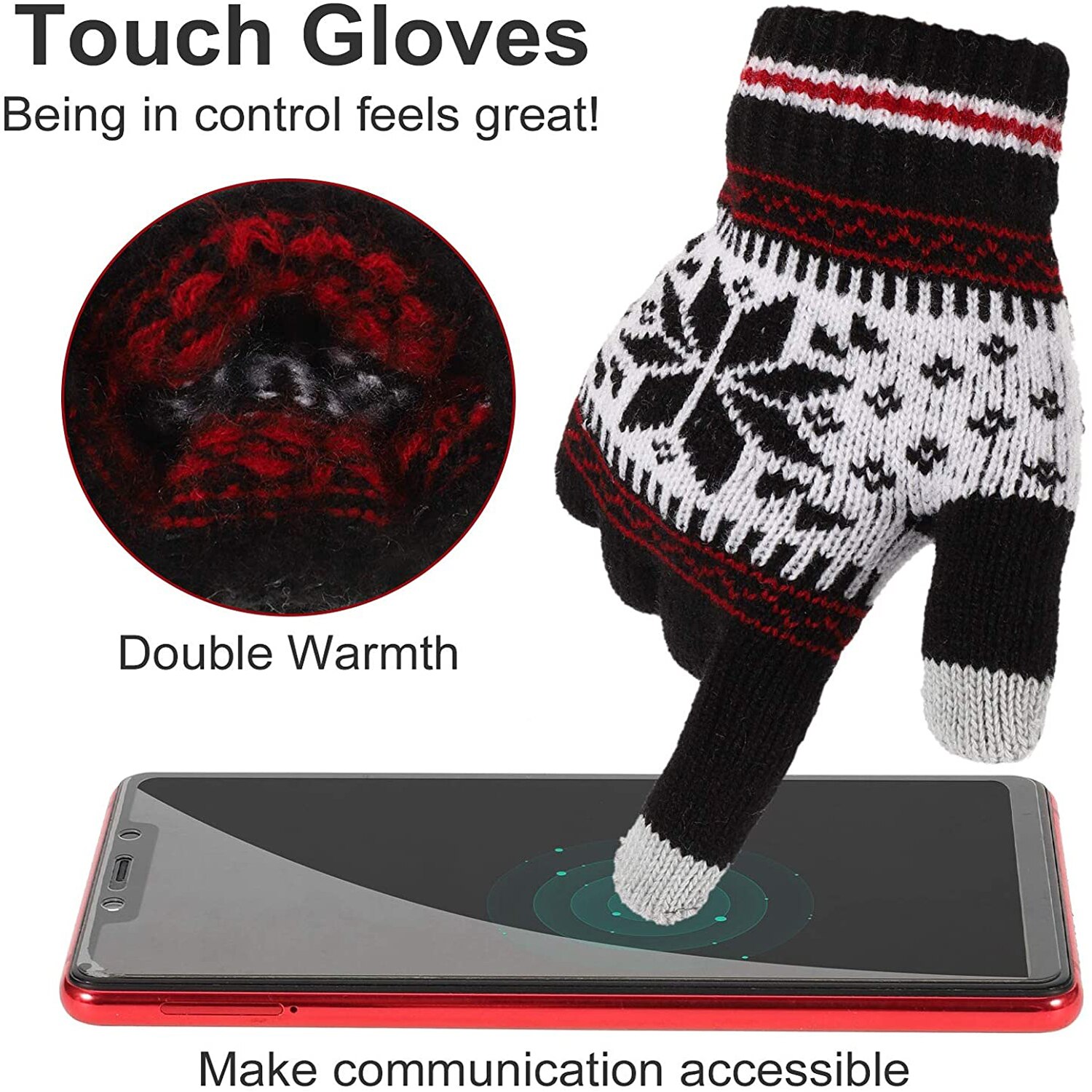 Outdoor Rijden Handschoenen Warme Winter Wol Gebreide Handschoenen Vrouwen En Mannen Sneeuwvlok Patroon Volledige Vinger Unisex Touch Screen handschoenen