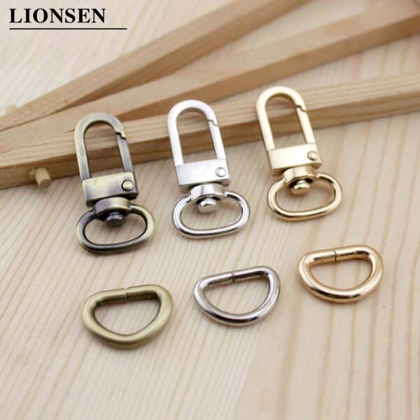 Lionsen-accesorios para bolsas de bronce, hebilla de equipaje, gancho a presión/perro, colgador de bolsas, cierre de langosta, anillo en D de 12 mm de diámetro, 6 juegos por lote