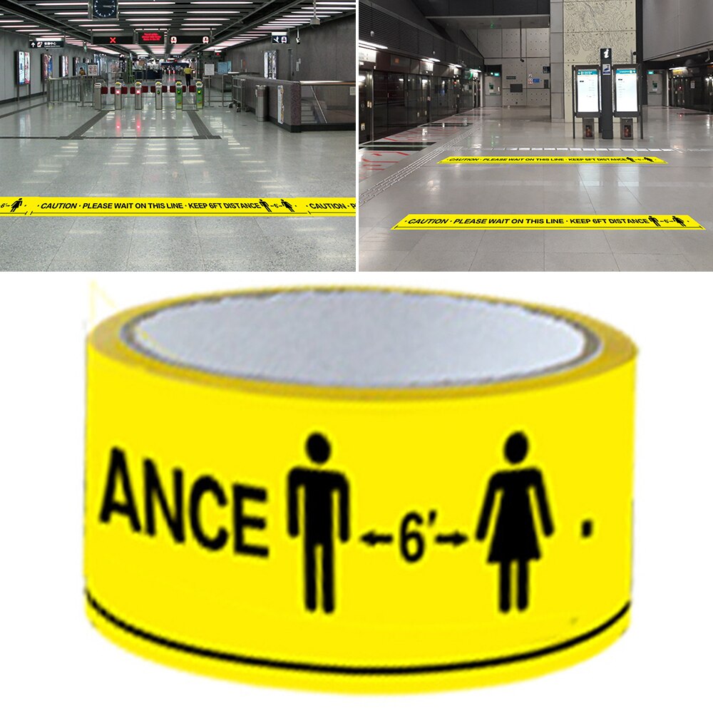 Caution*Please Wait On This Line*Keep 6FT Distance-Floor Marking Tape 33 Metres Roll Of Tape Easily Removed When Required