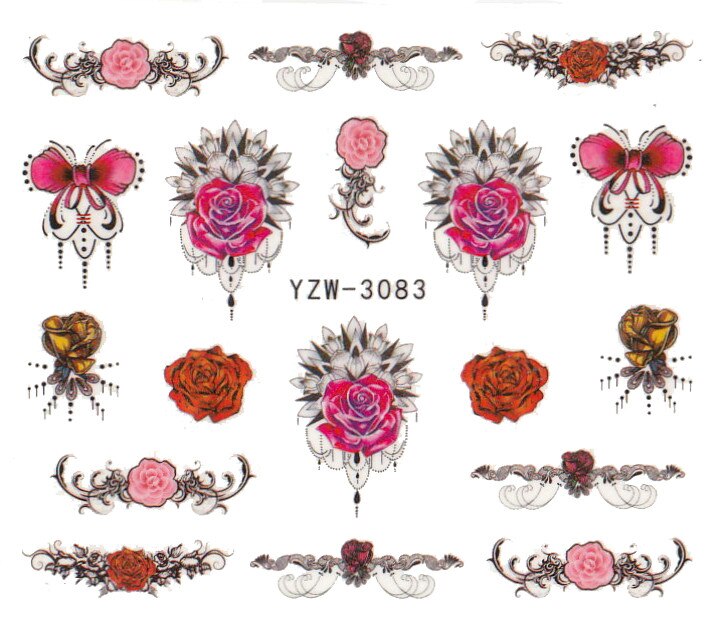 1 pieza de calcomanías para uñas, pegatinas de transferencia de agua, flores románticas, rosas, marcas de agua, deslizador, decoración de uñas, manicura