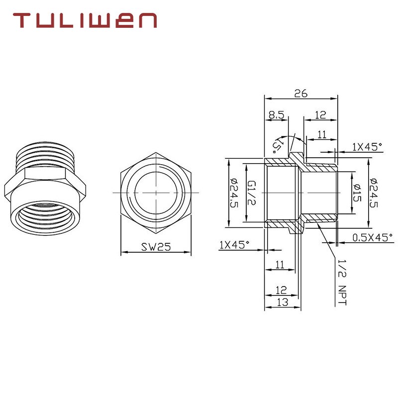 1/2” G Thread (BSP) Female to 1/2” NPT Male Connector BSP to NPT Adapter 1/2 Inch Industrial Metal Brass G Thread to Fittings