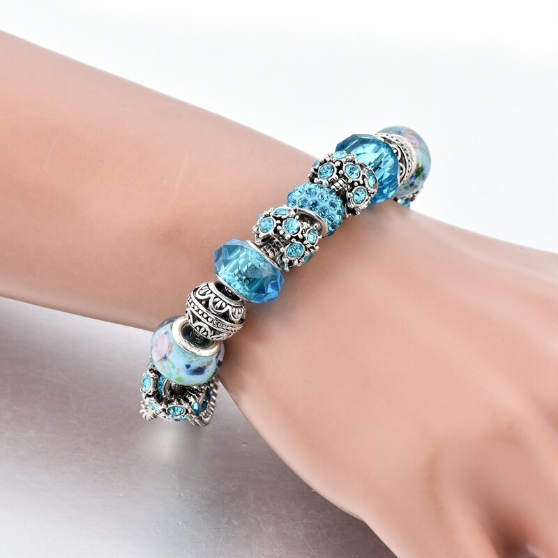 Yada Ins Trendy Blauwe Bloem Bead Armbanden En Armbanden Voor Vrouwen Bloem Pulseira Feminina Charm Crystal Sieraden Armband BT200331