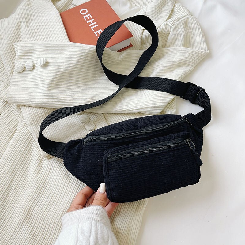 Canvas-bauchtasche, schultertasche aus leoparden-samt, umhängetasche, brusttasche, damen-bauchtasche, street-sport-bauchtasche, handytasche, gürteltasche: Schwarz