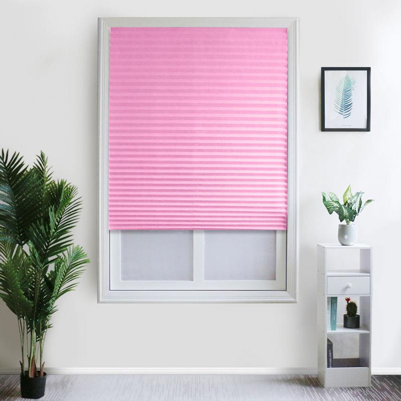 Pleated Blinds Half Self-Adhesive Blackout Windows Curtains for Bathroom Kitchen Balcony Shades Office Lliving Room Blind #: Pink / 90X150 cm