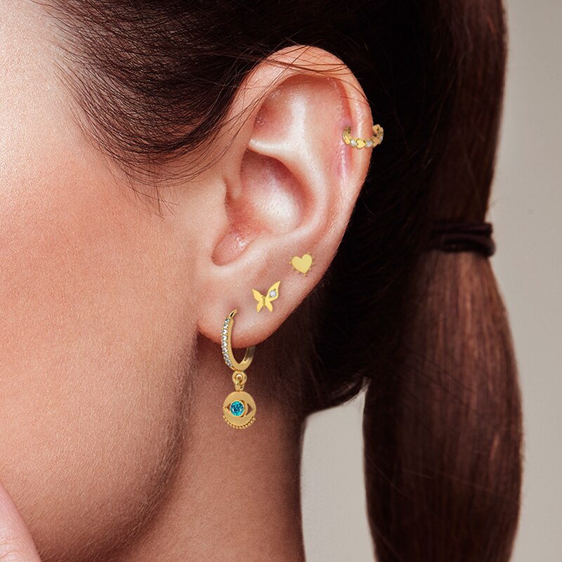 BOAKO 925 Sterling Silver Black Blue Zircon Eye Pendant Hoop Earrings For Women Luxury Bohemian Pave Crystal Circle Earring