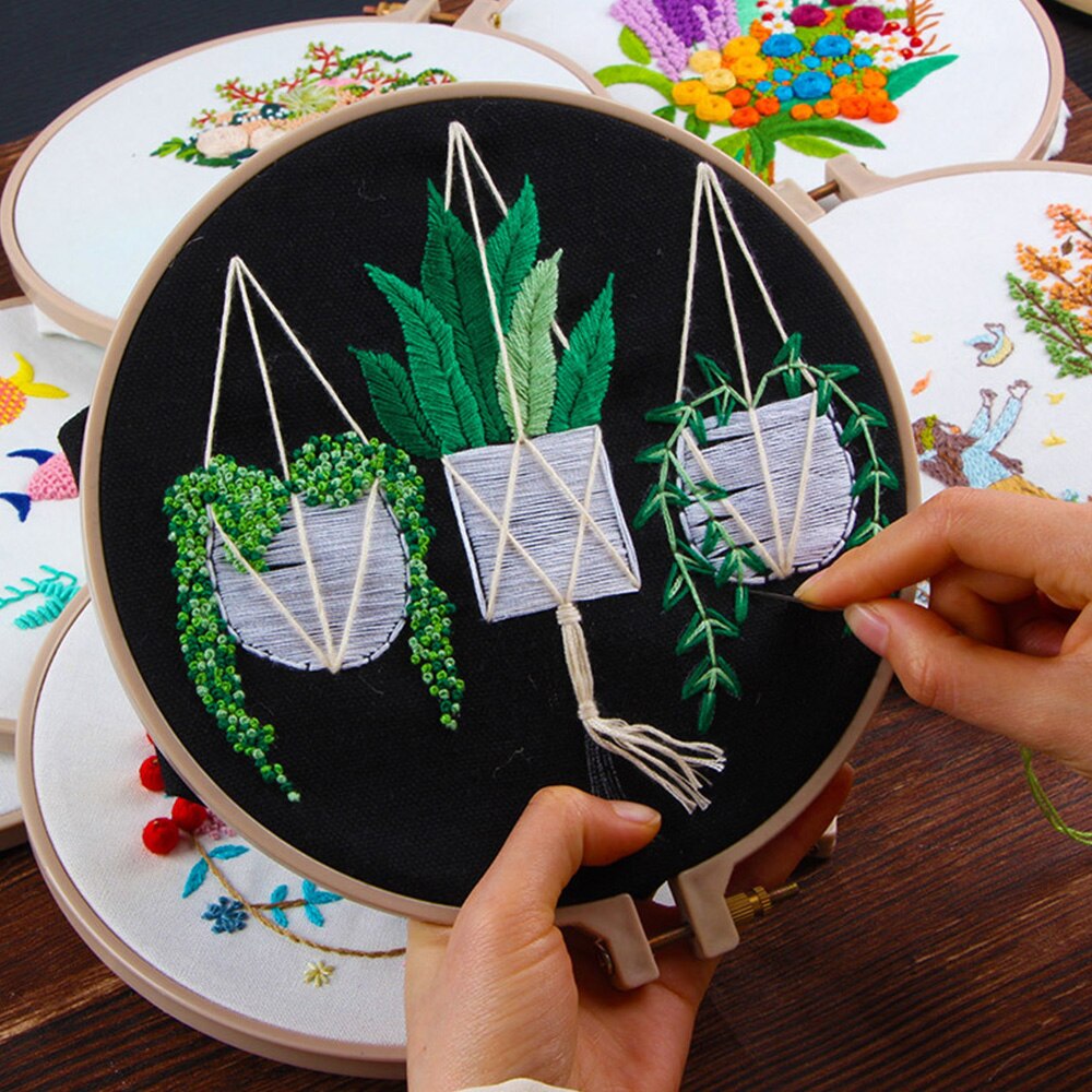 Circle Embroidery Kits DIY Art Sewing Craft Plant Series Cross Stitch Handcraft Home Hanging Painting Decor for Beginner: A