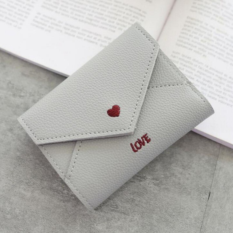 Nuove Donne Portafogli Della Borsa Mini Raccoglitore Del Cuore di Amore-a forma di Linea Del Ricamo Del Modello di Lychee Del Raccoglitore Multifunzionale 3 Fold Piccolo Portafoglio: Gray