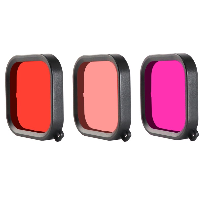 Filtro de lente de buceo para GoPro Hero 8, rojo y morado polarizador, accesorios de filtro de lente de cámara de acción: 3 pcs