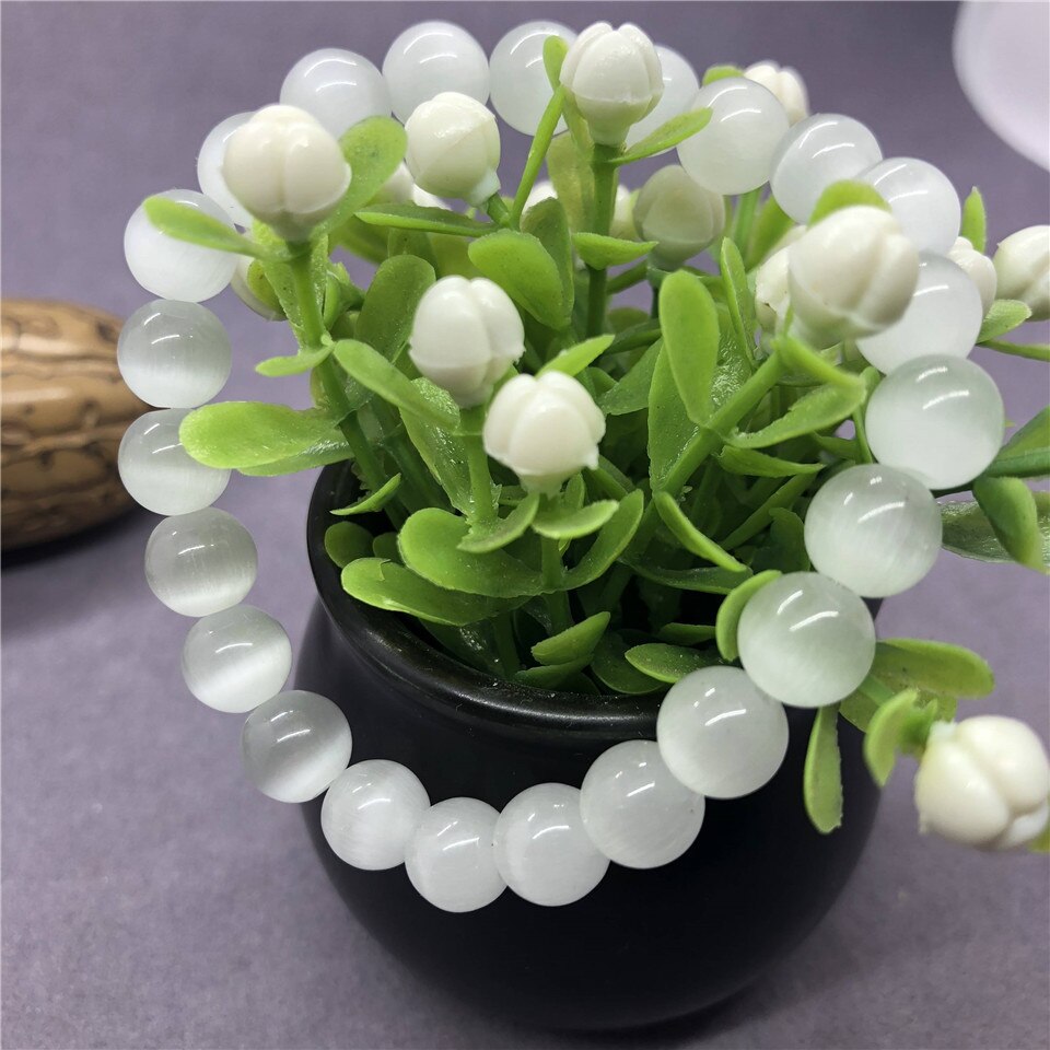 Witte kattenoog kralen armband voor vrouwen met 6-12mm hand ketting bedel