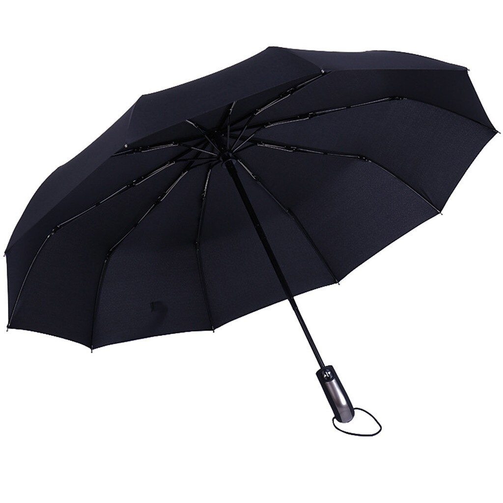 Sombrillas invertidas de doble capa a prueba de viento paraguas plegable inverso protección Uv diez huesos paraguas plegable automático hembra macho: Black