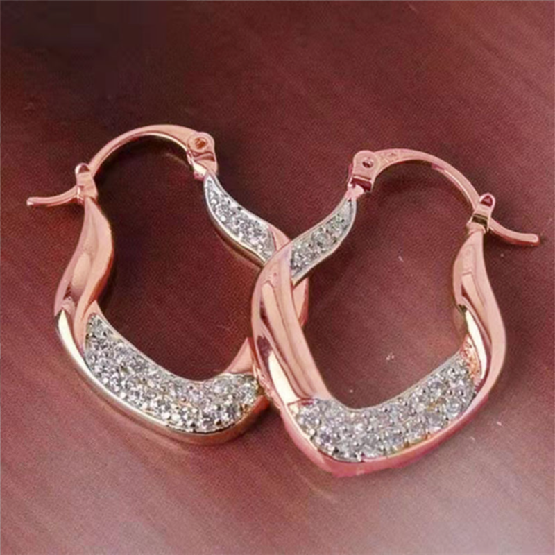 Moda brincos de zircão banhado a ouro casal brincos grandes brincos de noivado de jóias de casamento de luxo para presente de aniversário feminino: rose gold