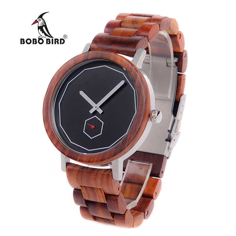 BOBO BIRD Timepiece Men Wooden Watches with Independent Second Hand Quartz Movement Wristwatch relogio masculino B-M29