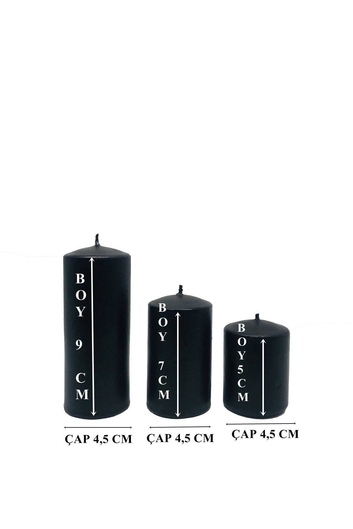 Black Color Powder Fragrant Cylinder Candle 3 Pcs Set
