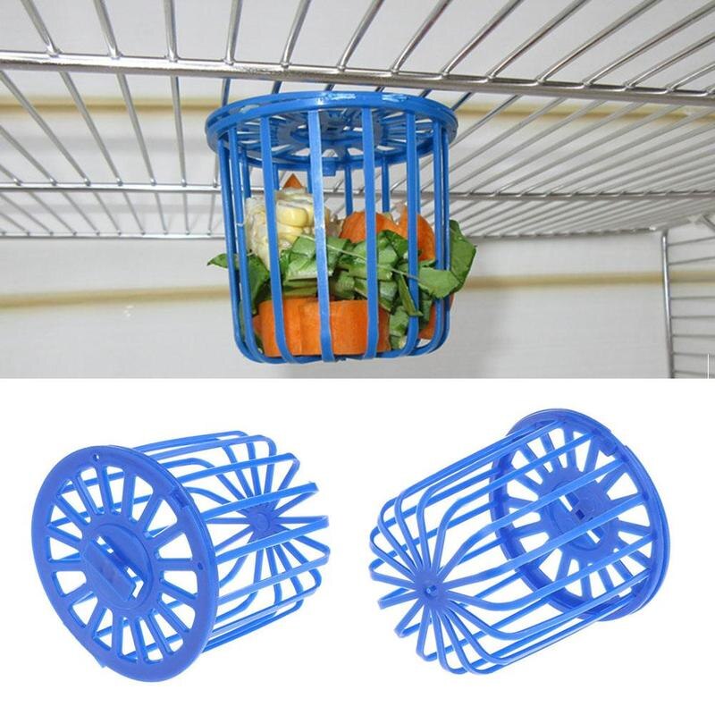 Parrot bird feeder fruit cage vegetable holder cage accessories bird basket container toys pet hanging blue supplies G7H2