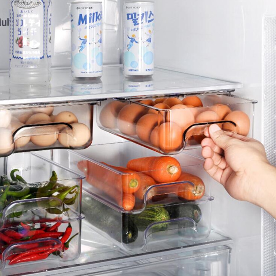 Suction Fridge Organzier Container Food Eggs Storage Rack Movable Hanging Refrigerator Freezer Shelf Pull-out Drawer Rack
