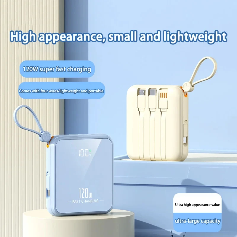 50000mah 120W Outdoor Portable Powerbank Fast Charging PD20W Power Bank Mini Compact Battery Charger Comes With Four Wire