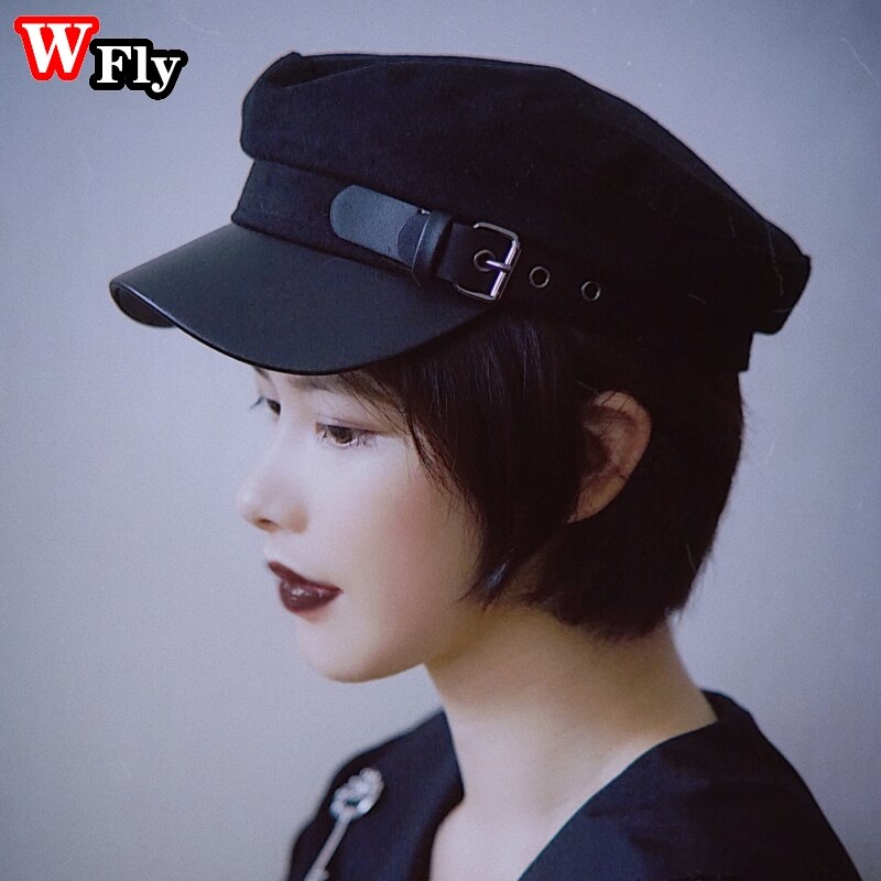 Gorro gótico japonés para hombre y mujer, Boina Punk de cuero con hebilla decorativa, sombrero gótico de Lolita, Cosplay, sombreros oscuros hechos a mano, gorras de vendedor de periódicos