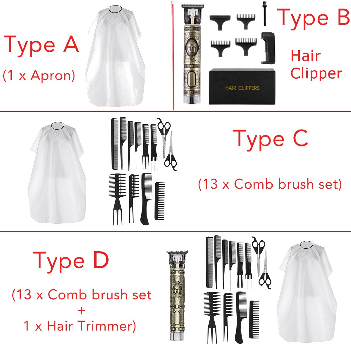 PRO Salon Barber Comb Apron rechargeable wireless electric hair clipper men's shaver nose hair trimmer Hairdressing Scissors Set