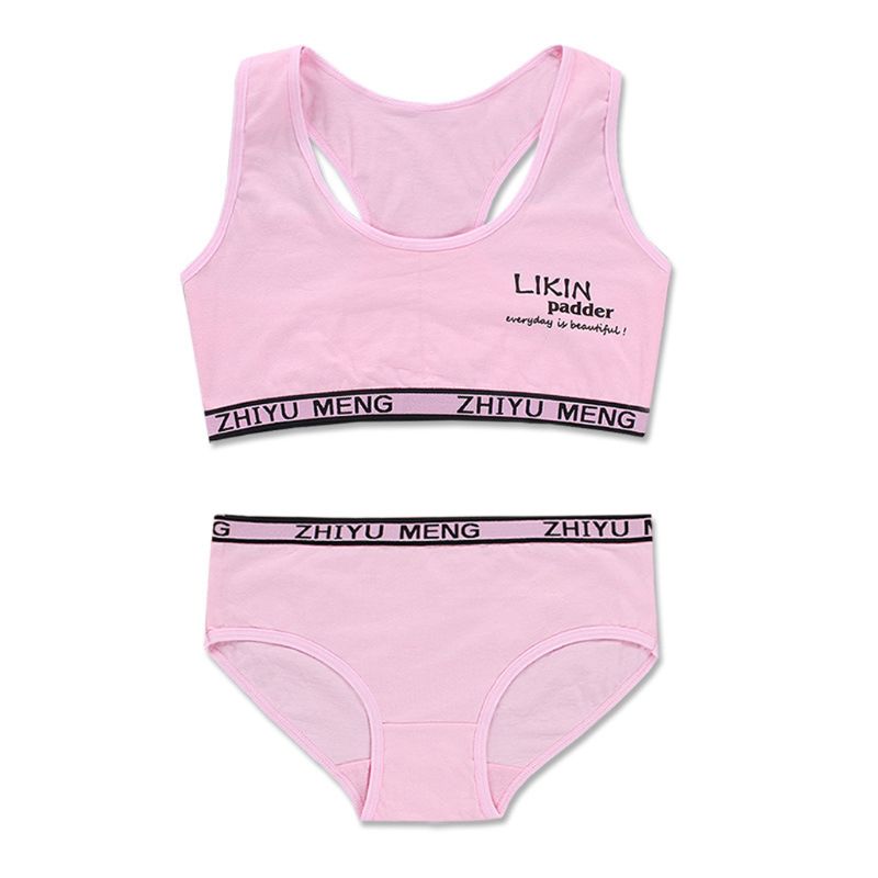 Training Bra Set for Student Puberty Vest Brassiere Bras Teenagers Young Girls Underwear Sets 8-14 Years: Pink