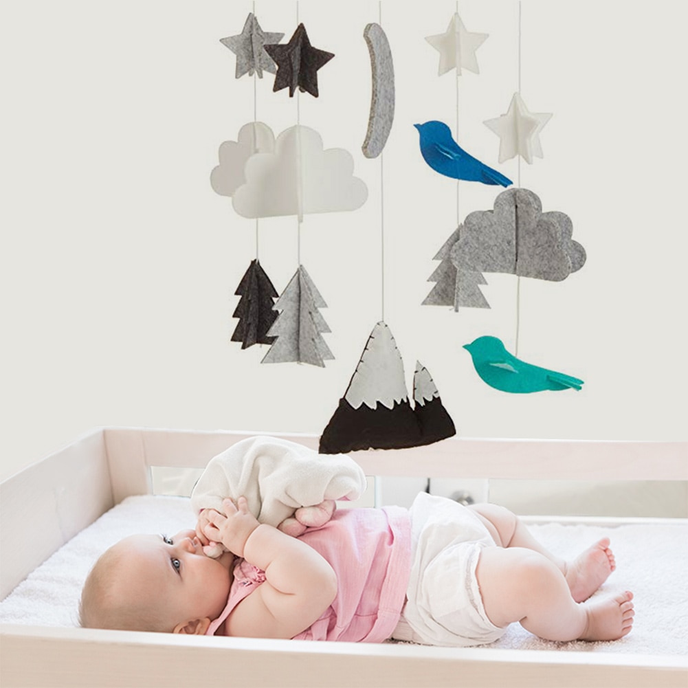 16 Patterns Shape Baby Crib Mobile Stars Clouds Birds Moon Snowy Mountain Baby Ceiling Hanging Nursery Decor