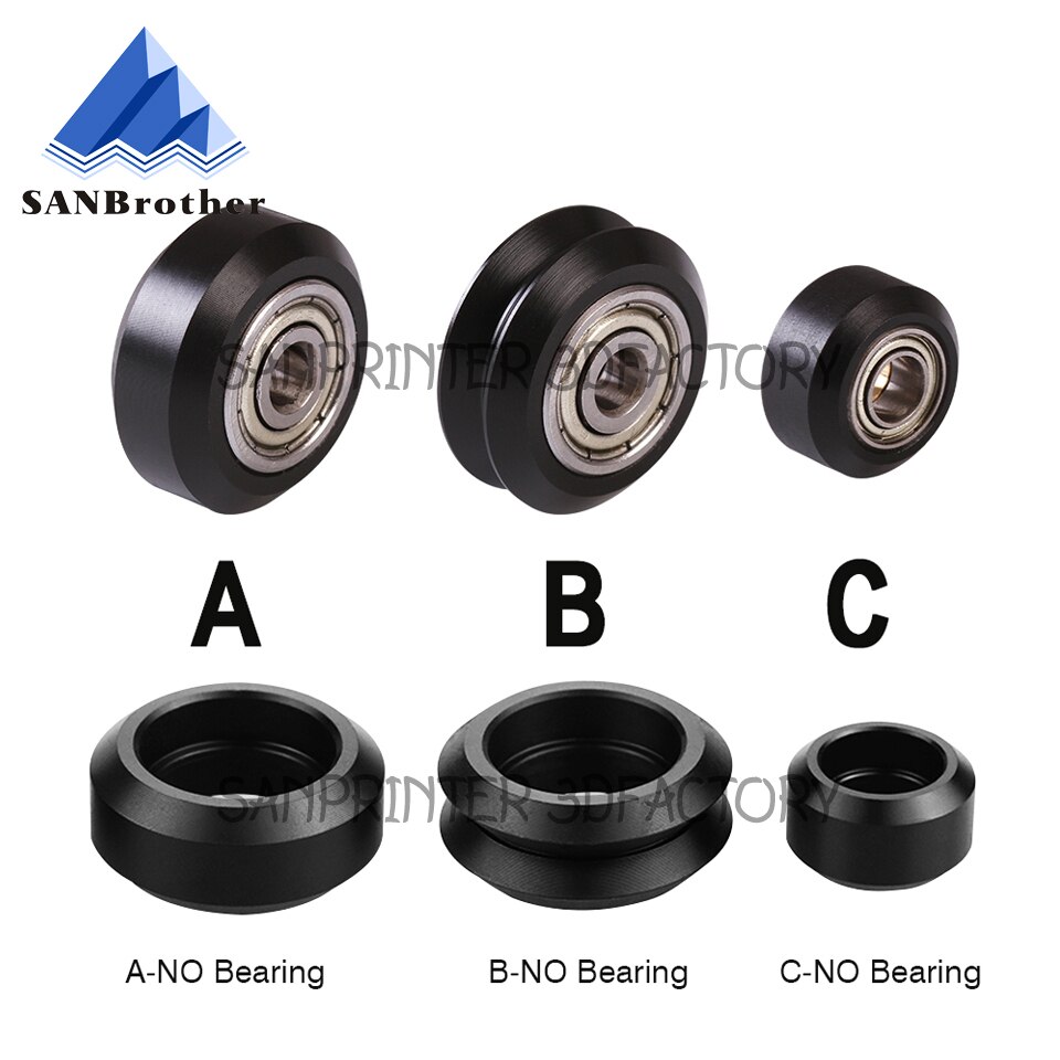 CNC Openbuilds Wheels Plastic POM Small&Big Passive Round wheel perlin wheel & V-type for V-Slot C-Beam 3d printer parts: C-Small  Withbearing / Black