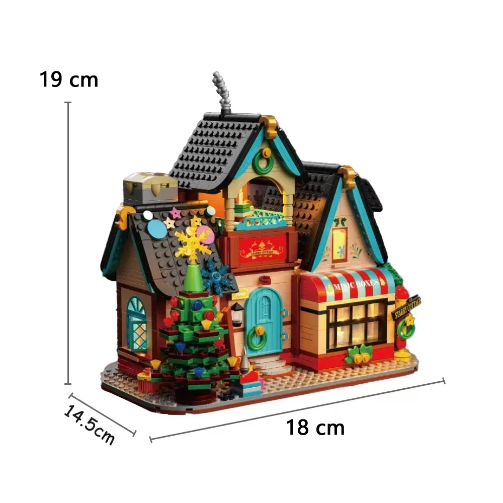 Knieuwe gebouwde creatieve Starry Cottage kerstboomhut bouwstenen speelgoed ideaal kerstcadeau met LED-licht, bouw je eigen droom: M / Trans-Lichtblauw