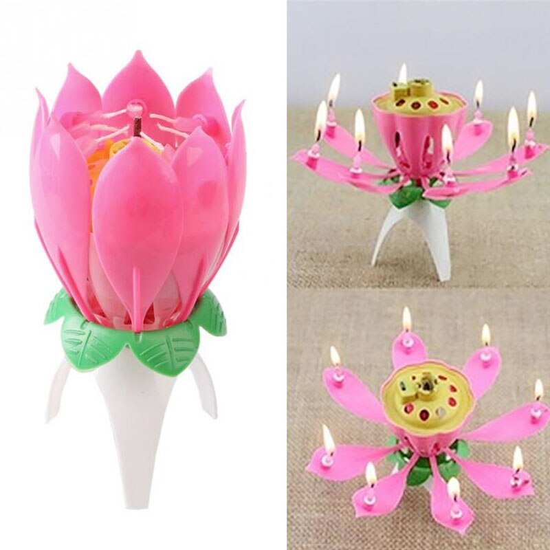 1PCS Lotus Flower Birthday Cake Candles Decorative Festival Music Music Party