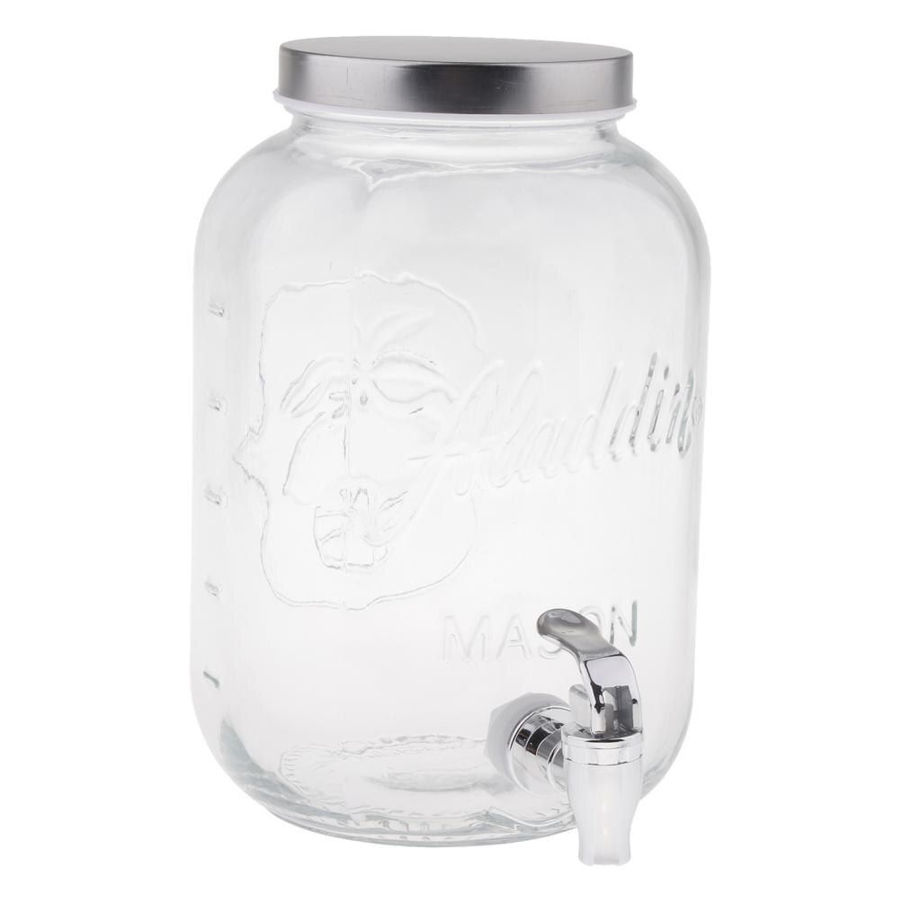 4L Glass Beverage Water Drinks Dispenser Jug Jar Lid Juice Cocktail Lemonade