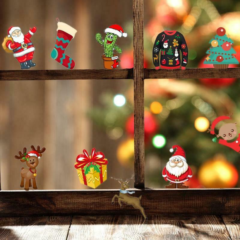 Festival 50Pcs Set Christmas Santa Removable Window Stickers Xmas Various Animals Pattern Art Decal Wall Home Shop Party Decor