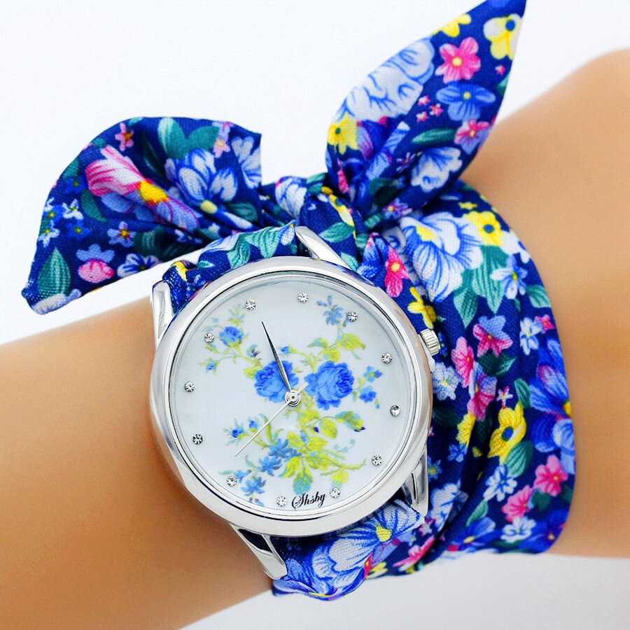 Shsby – montre-bracelet en tissu pour femmes, , motif floral, tendance, bonne , jolie montre pour filles: silver 04