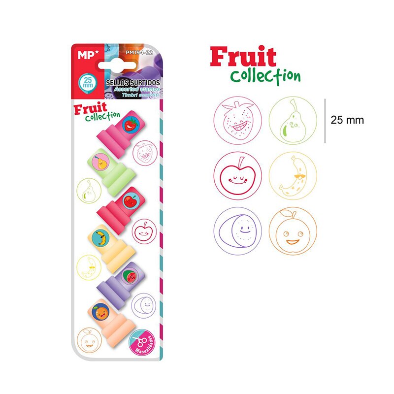 MP® Juego de Sellos de goma para Niños Infantiles Profesor Juguetes Estampar Dibujos Animalitos Frutas Sonrisa Corazon Estrellas Premios de Recompensa 10 Series de Diseños 6 Uds: Frutas