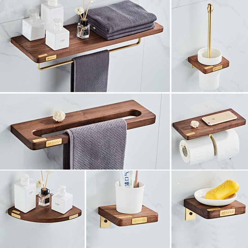 Juego de accesorios de baño, toallero, soporte de papel, barra de toalla, estante de esquina, soporte para escobilla de baño, Set de accesorios de baño dorado cepillado