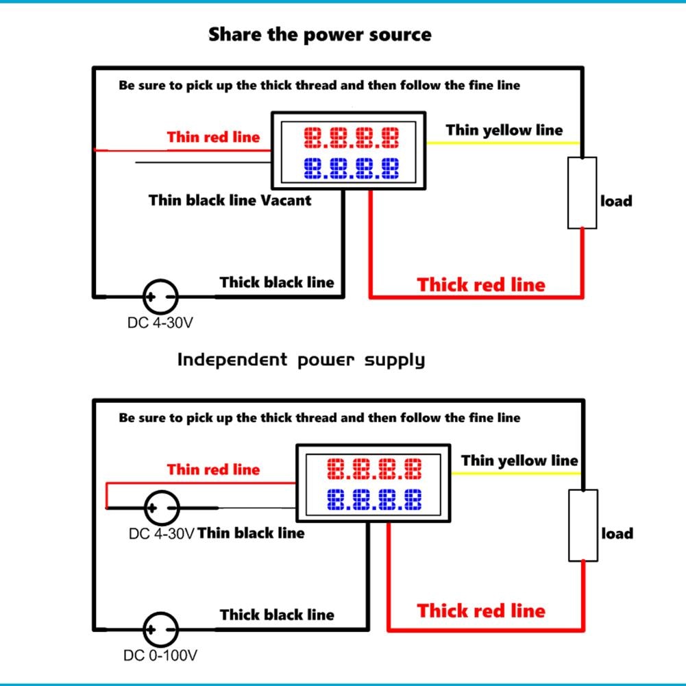 0.28inch Digital Voltmeter Ammeter DC 100V 10A Blue Red Dual LED Display Panel Amp Volt Voltage Current Meter 2 Wires