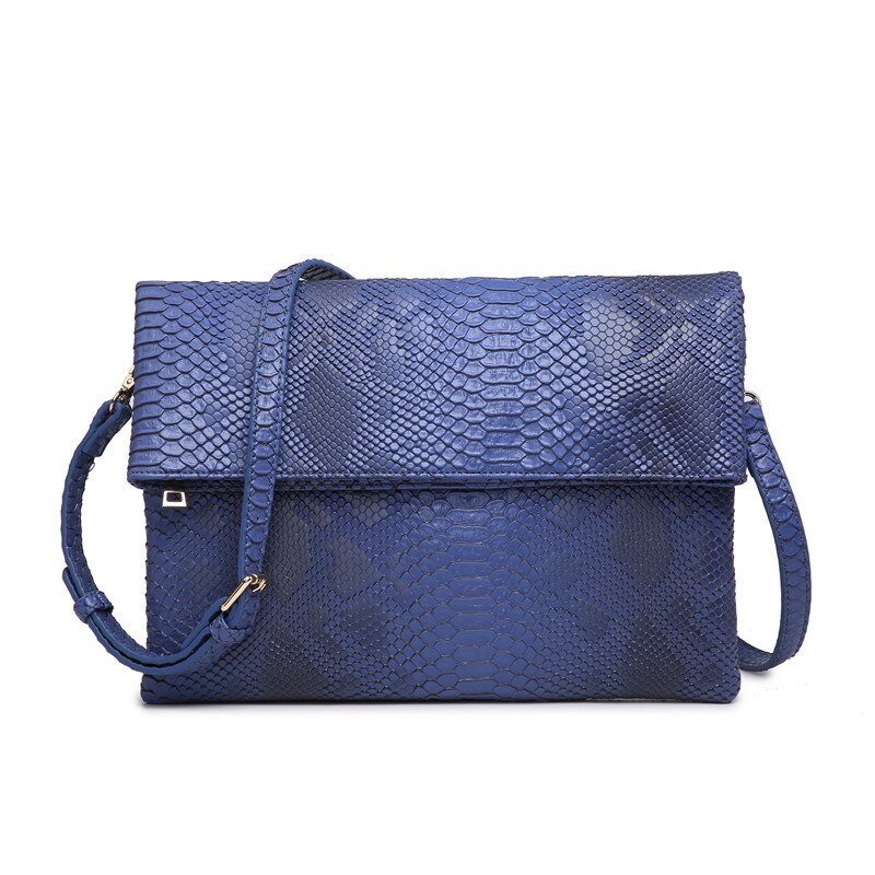 Dame Opvouwbare Clutch Bag Python Lederen Schoudertas Struisvogel Clutch Handtas Met Achterzak Avondfeest Zak: S-Blue