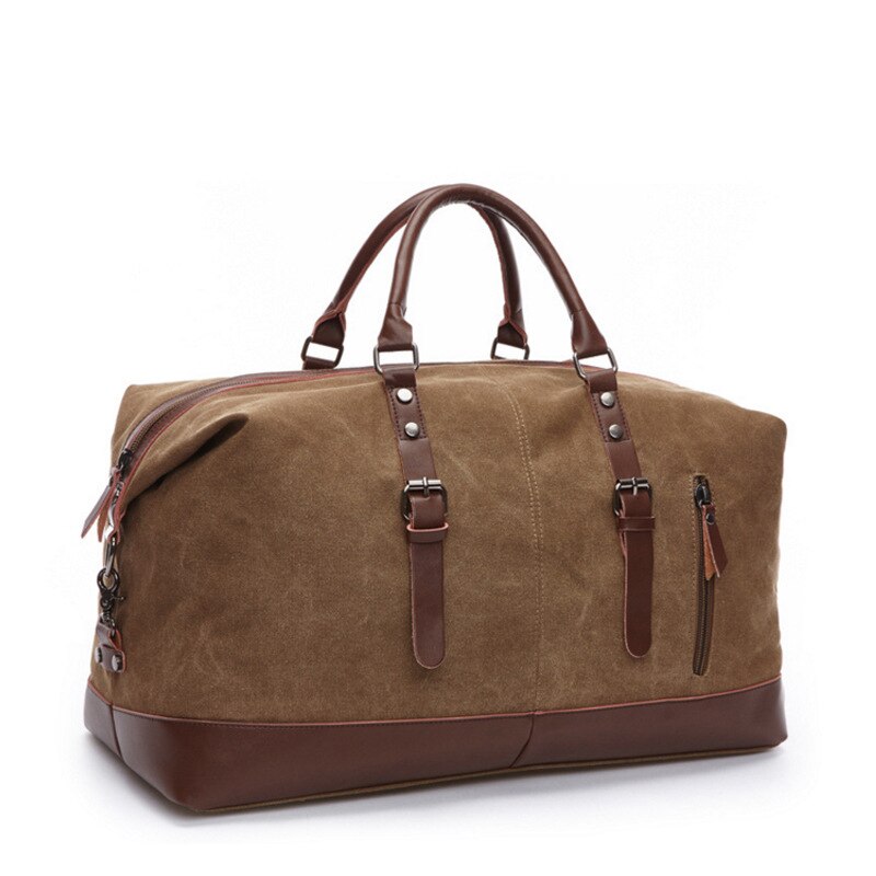 Bolso de viaje de cuero de lona para hombre, Maleta de viaje, grande, para fin de semana, triangulación de envíos: Coffee