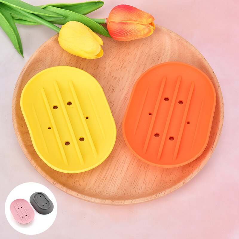 1pc Silicone Flexible Soap Dish Plate Bathroom Soap Holder Travel Holder Dish Candy Color Bathroom Soap Dish