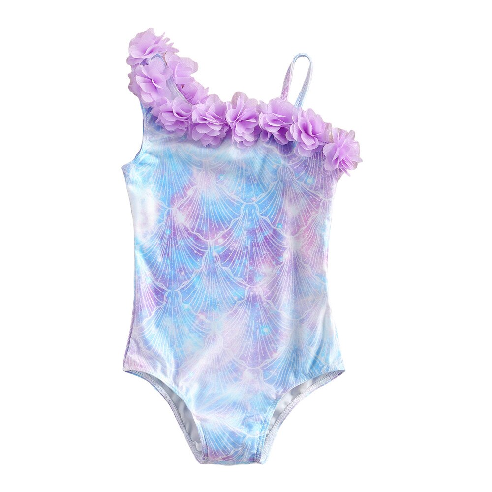 Sommer Bademode Kinder Baby Mädchen Ärmellose Shell Print einteiliges Badeanzug Stilvolle Badeanzug für Kinder Mädchen