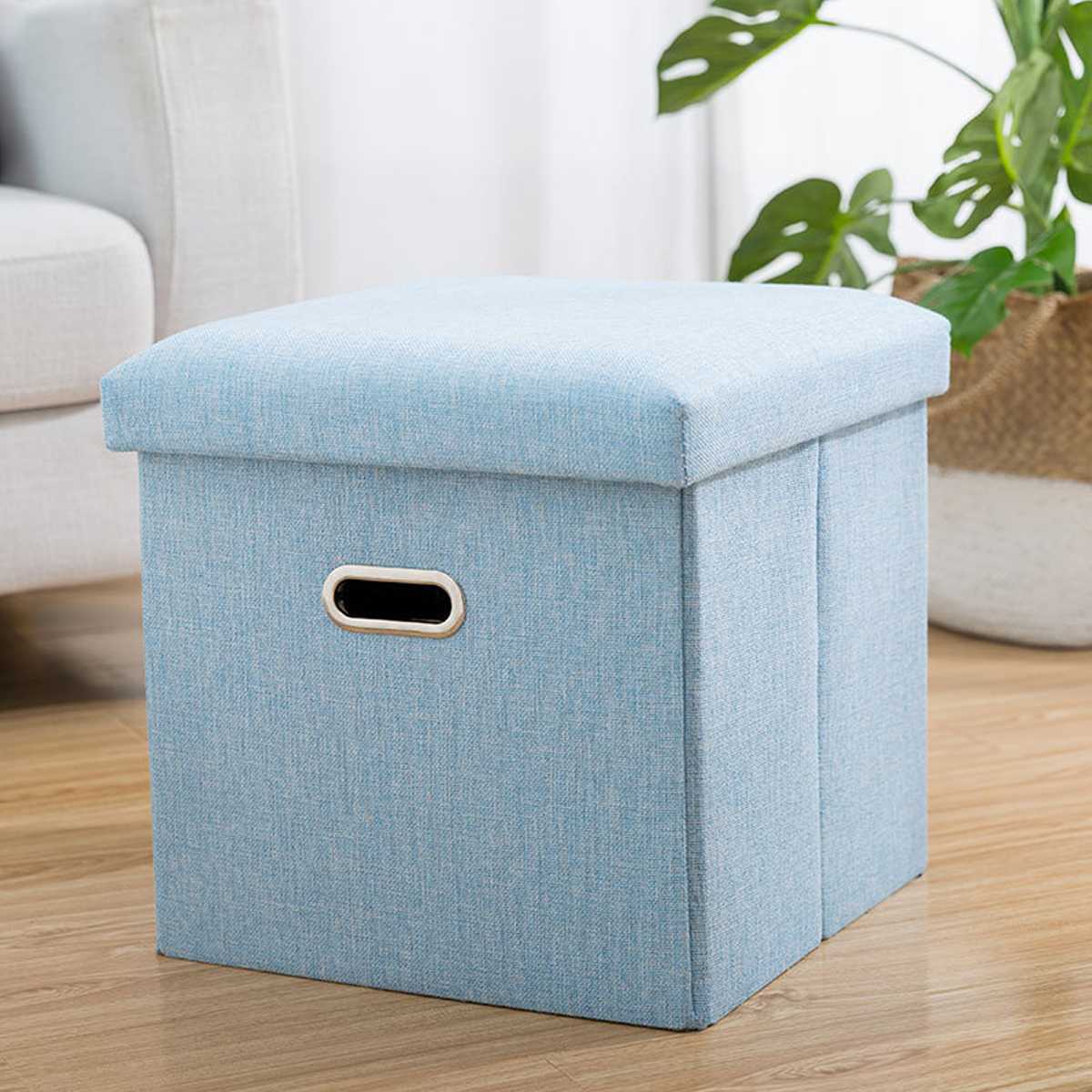 Household Portable Foldable Fabric Storage Stool Box Bench Small Sofa Multifunction Kid Chair Living Room Foot Stool 31x31x31cm: Blue