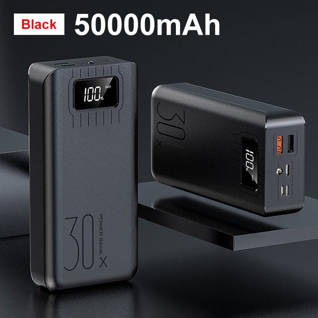 Power Bank 50000mah Portable External Charger Fast Charging PoverBank Double USBLED Display External Battery for Iphone Xiaomi: black