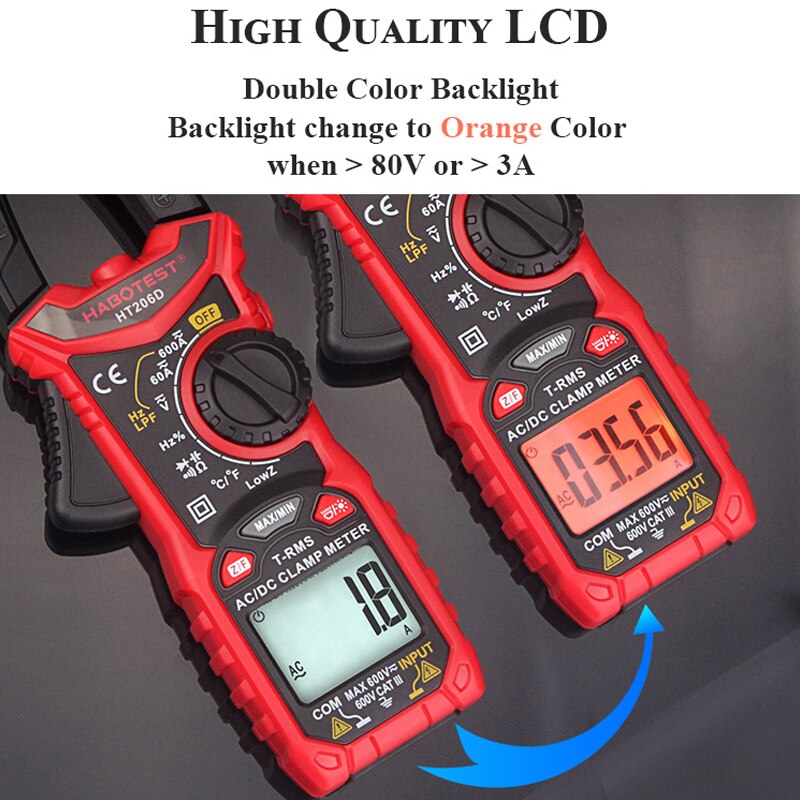 Current Clamp Meter Multimeter HABOTEST HT206 Series AC DC Amp Meter Digital Amperometric Voltage Tester HT206D