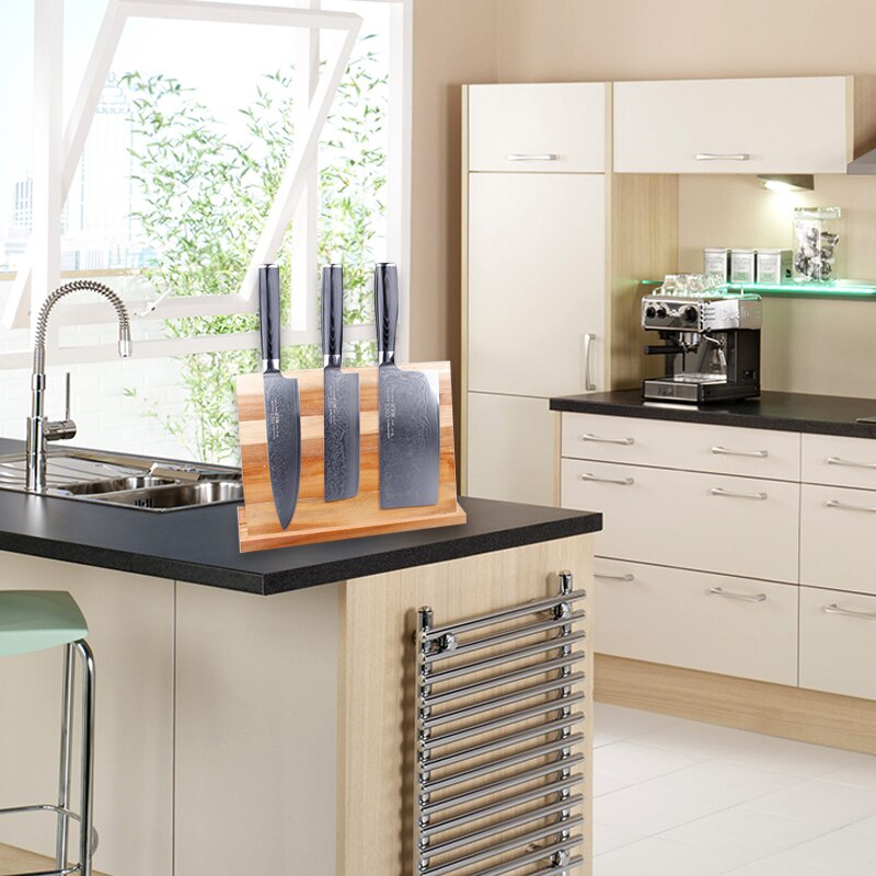 Tre knivholder stativ for kniver bestikk organisator magnetisk knivholder kjøkken oppbevaring hylle kniv med antiskli fotpute